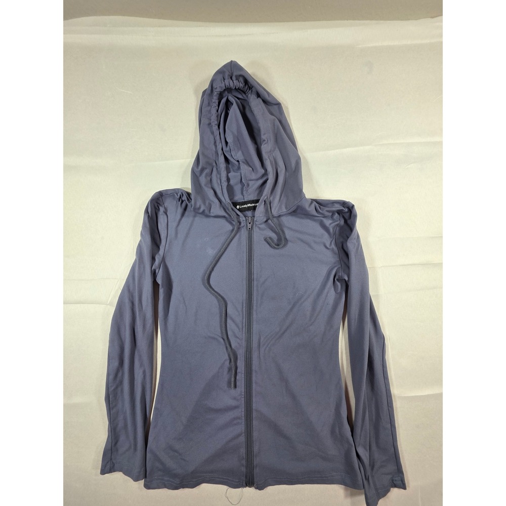 LovelyWholesale Womens Zip Up Hoodie Slate Blue Gray Lightweight Long Sleeve M